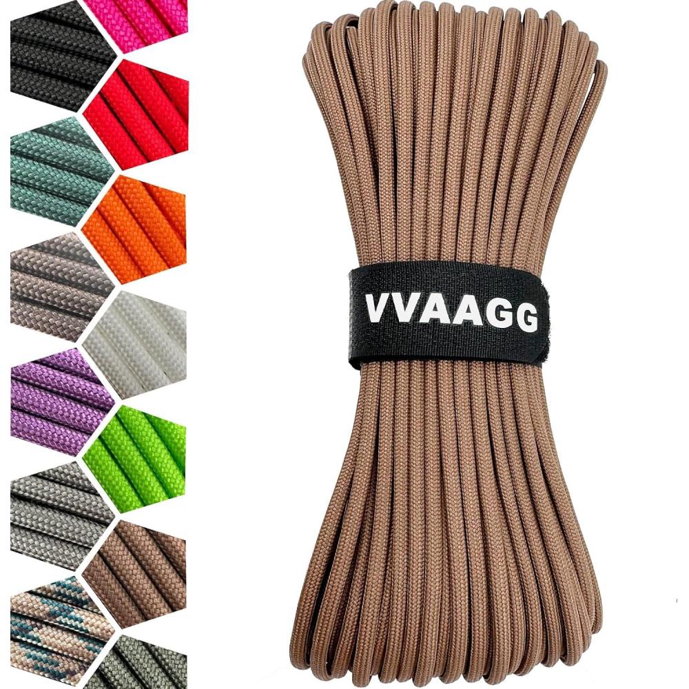 imageVVAAGG 1000 White Paracord Rope 100FT 4mm Utility Parachute Cord 12 Strand Nylon Camping Rope Tent Rope Clothsline RopeBrown
