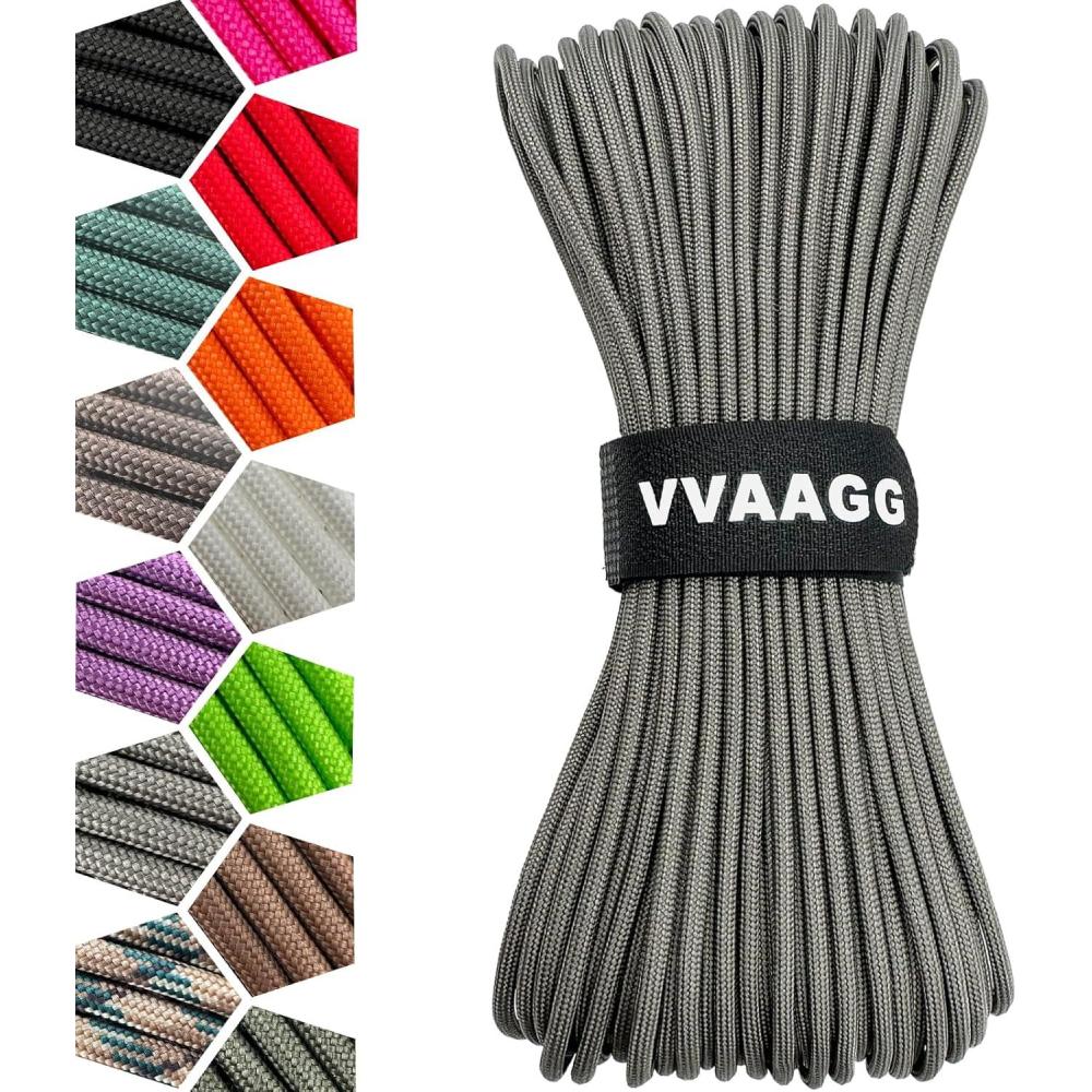 imageVVAAGG 1000 White Paracord Rope 100FT 4mm Utility Parachute Cord 12 Strand Nylon Camping Rope Tent Rope Clothsline RopeGray