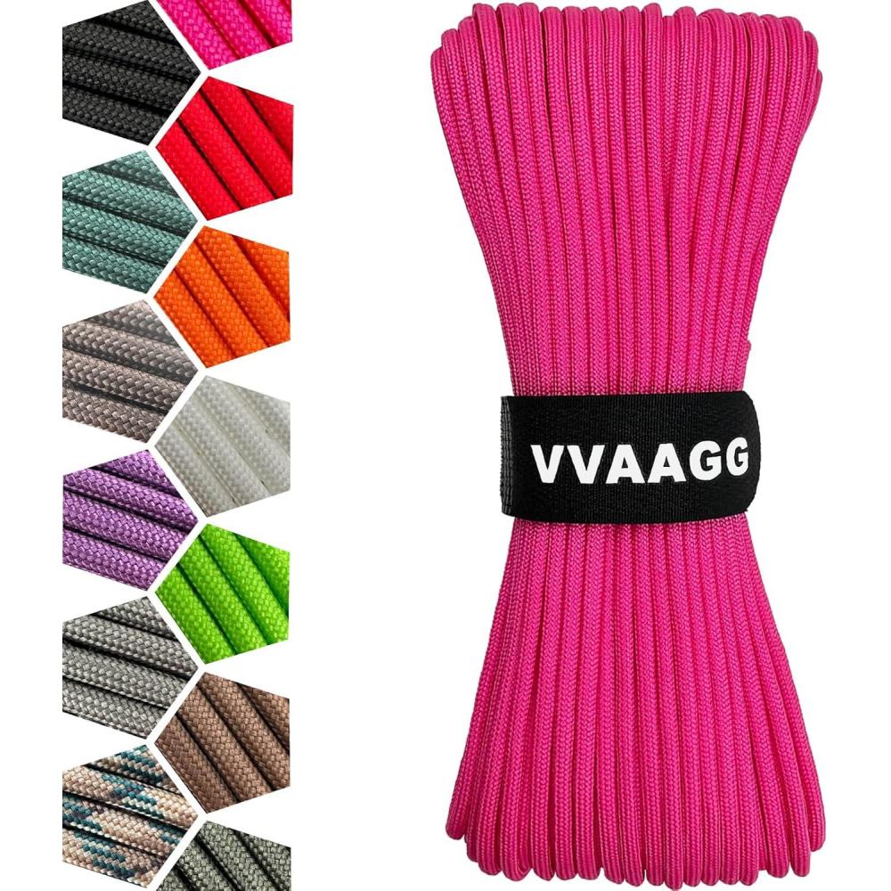 imageVVAAGG 1000 White Paracord Rope 100FT 4mm Utility Parachute Cord 12 Strand Nylon Camping Rope Tent Rope Clothsline RopePink