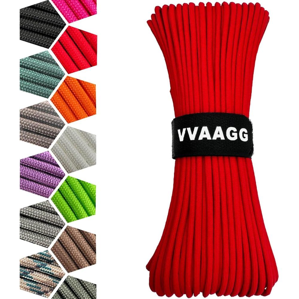 imageVVAAGG 1000 White Paracord Rope 100FT 4mm Utility Parachute Cord 12 Strand Nylon Camping Rope Tent Rope Clothsline RopeRed