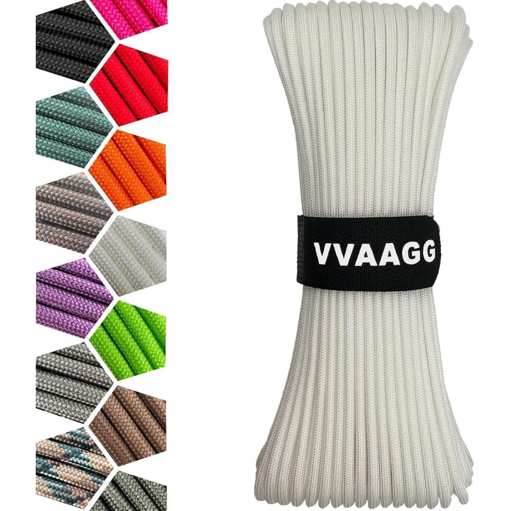 imageVVAAGG 1000 White Paracord Rope 100FT 4mm Utility Parachute Cord 12 Strand Nylon Camping Rope Tent Rope Clothsline RopeWhite