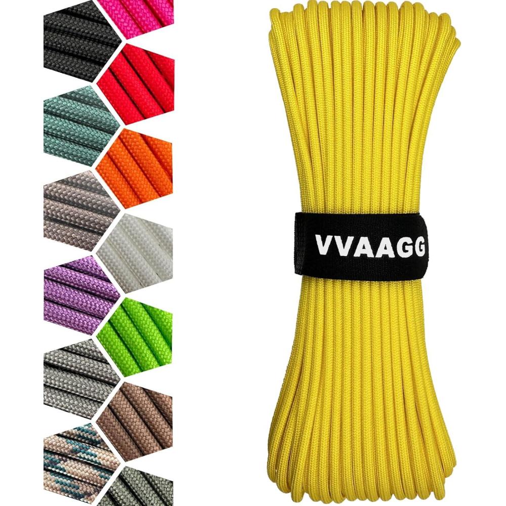 imageVVAAGG 1000 White Paracord Rope 100FT 4mm Utility Parachute Cord 12 Strand Nylon Camping Rope Tent Rope Clothsline RopeYellow