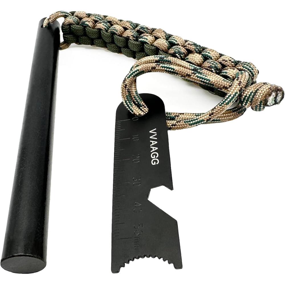imageVVAAGG Flint and Steel Fire Starter Kit Survivor 38 12 inch Ferro Rods and Magnesium Rods with Paracord HandleCamo