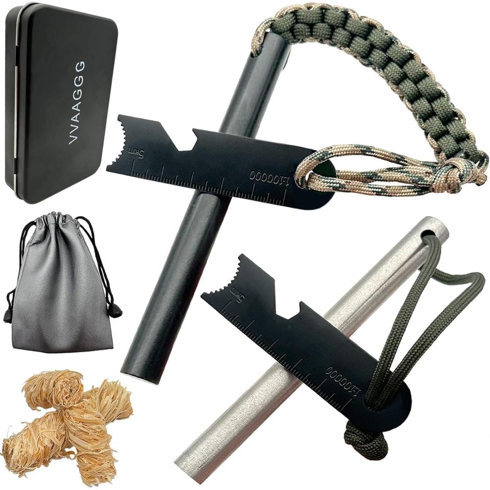 imageVVAAGG Flint and Steel Fire Starter Kit Survivor 38 12 inch Ferro Rods and Magnesium Rods with Paracord HandleCamo Kit