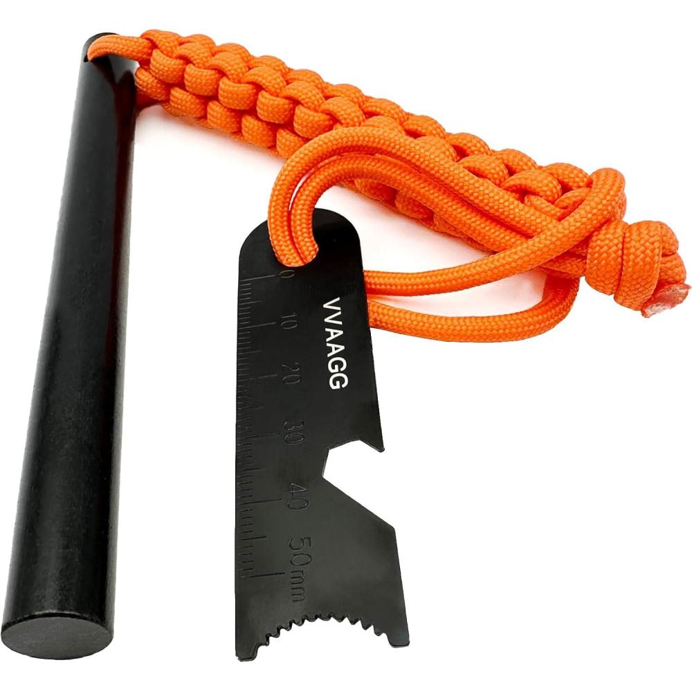 imageVVAAGG Flint and Steel Fire Starter Kit Survivor 38 12 inch Ferro Rods and Magnesium Rods with Paracord HandleOrange