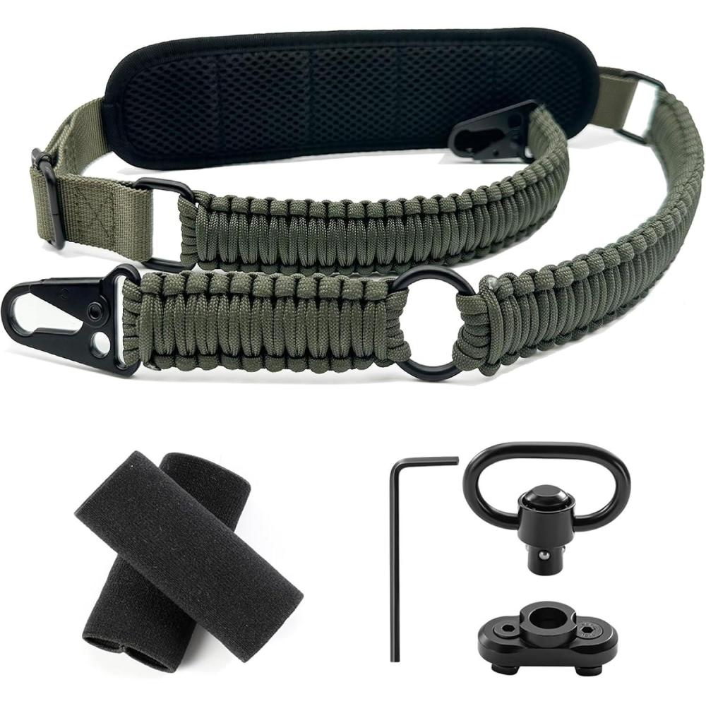 imageVVAAGG Paracord Sling with Shoulder Pad and QD Sling Mount 2 Point QD SlingArmy Green