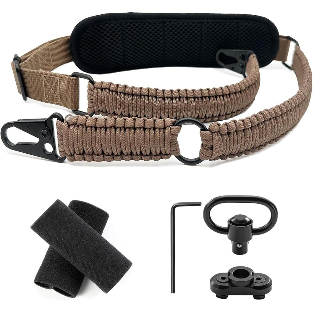 imageVVAAGG Paracord Sling with Shoulder Pad and QD Sling Mount 2 Point QD SlingBrown