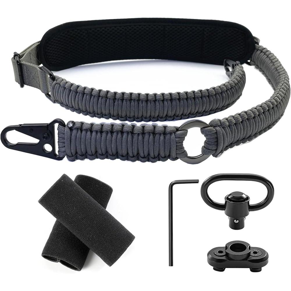imageVVAAGG Paracord Sling with Shoulder Pad and QD Sling Mount 2 Point QD SlingGray