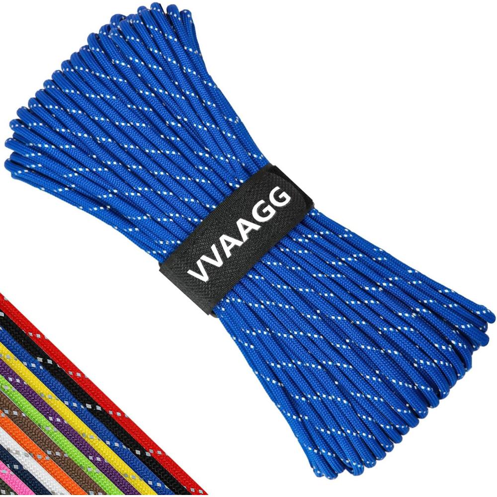 imageVVAAGG Reflective Paracord Rope 100FT 7 Strand Nylon para Cord Lanyard Utility 550 Parachute Cord 4mm Thin Tent Rope for Outdoor Camping HikingBlue