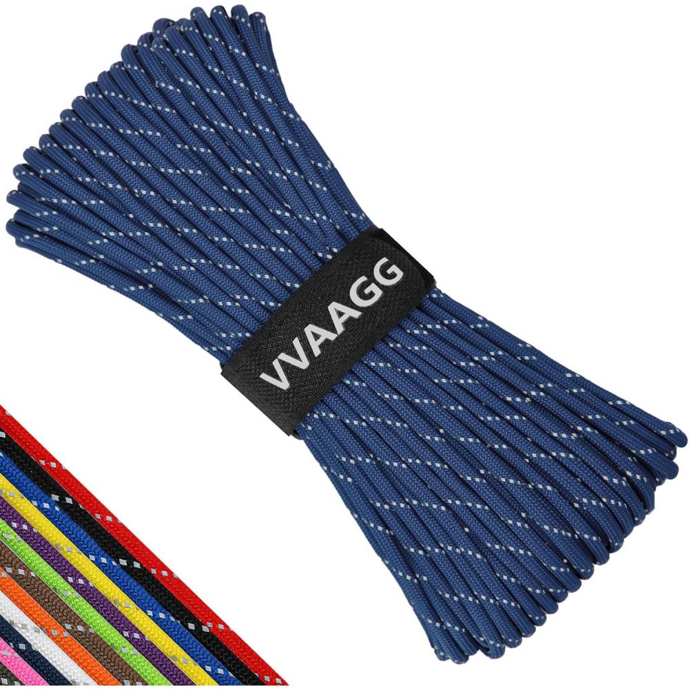 imageVVAAGG Reflective Paracord Rope 100FT 7 Strand Nylon para Cord Lanyard Utility 550 Parachute Cord 4mm Thin Tent Rope for Outdoor Camping HikingDkblue