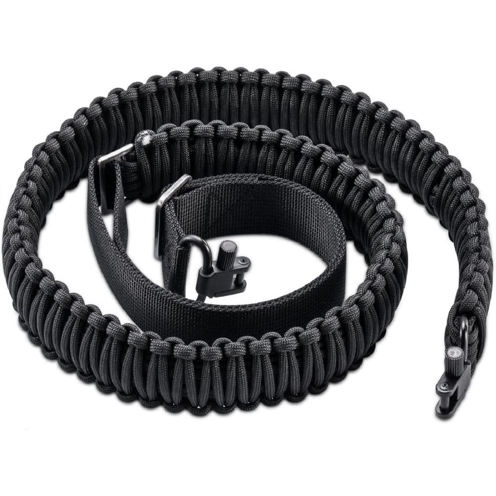 imageVVAAGG TwoPoint Paracord Rifle Sling with Swivels NonSlip Gun Sling with Adjustable Length StrapBlack