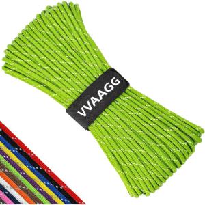 VVAAGG Reflective Paracord Rope 100FT, 7 Strand Nylon para Cord Lanyard Utility 550 Parachute Cord, 4mm Thin Tent Rope for Outdoor Camping Hiking(Flgreen)