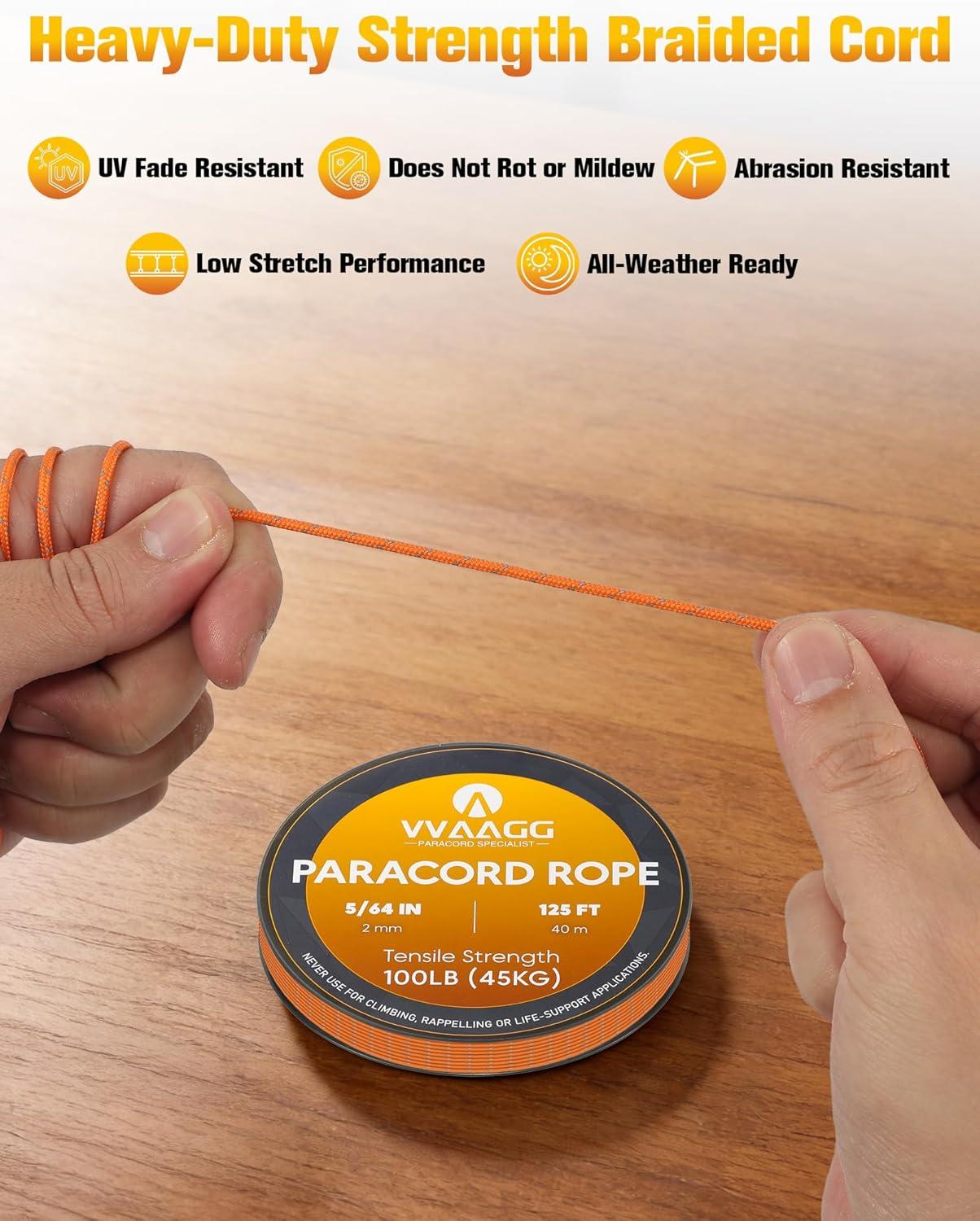 imageVVAAGG 2mm Reflective Paracord Rope 100 lbThin Micro Cord Braided String for Crafting Bracelet DIY Camping Wind ChimeOrange