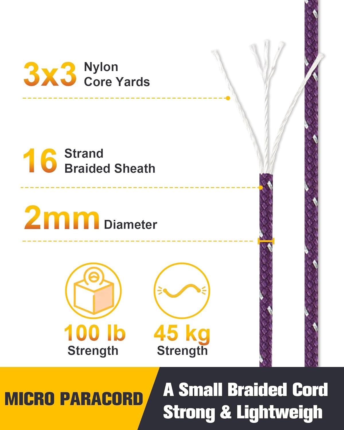 imageVVAAGG 2mm Reflective Paracord Rope 100 lbThin Micro Cord Braided String for Crafting Bracelet DIY Camping Wind ChimePurple