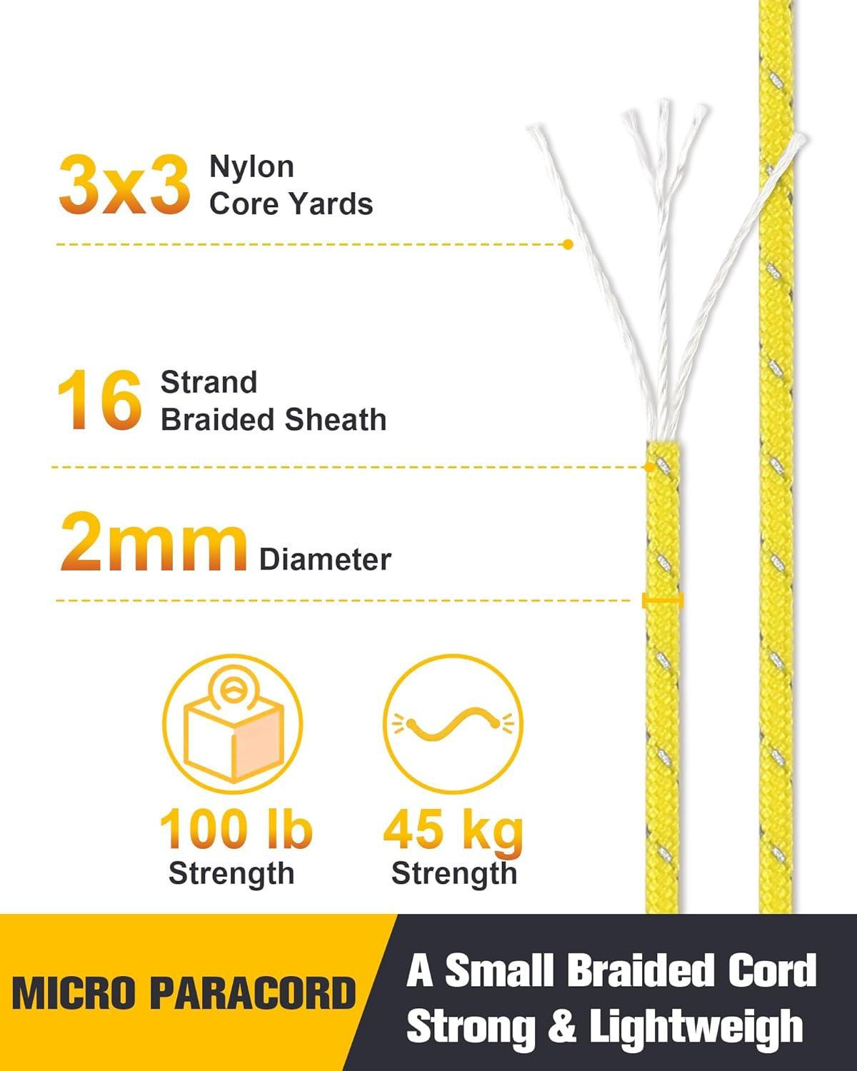 imageVVAAGG 2mm Reflective Paracord Rope 100 lbThin Micro Cord Braided String for Crafting Bracelet DIY Camping Wind ChimeYellow