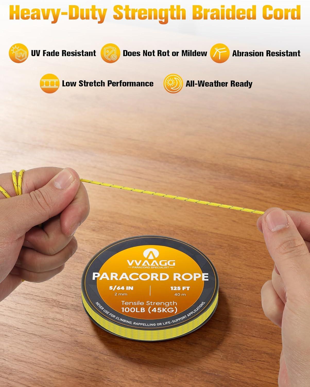 imageVVAAGG 2mm Reflective Paracord Rope 100 lbThin Micro Cord Braided String for Crafting Bracelet DIY Camping Wind ChimeYellow