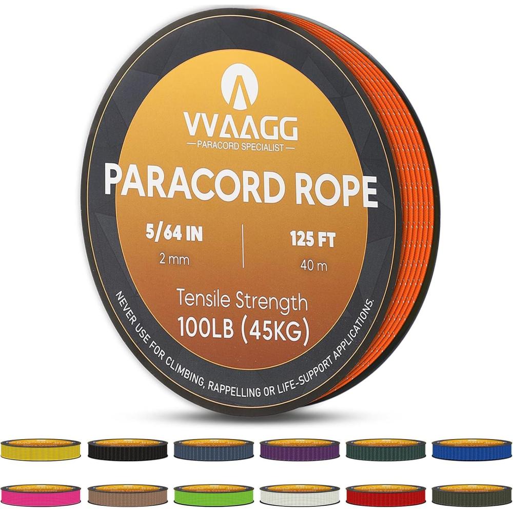 imageVVAAGG 2mm Reflective Paracord Rope 100 lbThin Micro Cord Braided String for Crafting Bracelet DIY Camping Wind ChimeOrange
