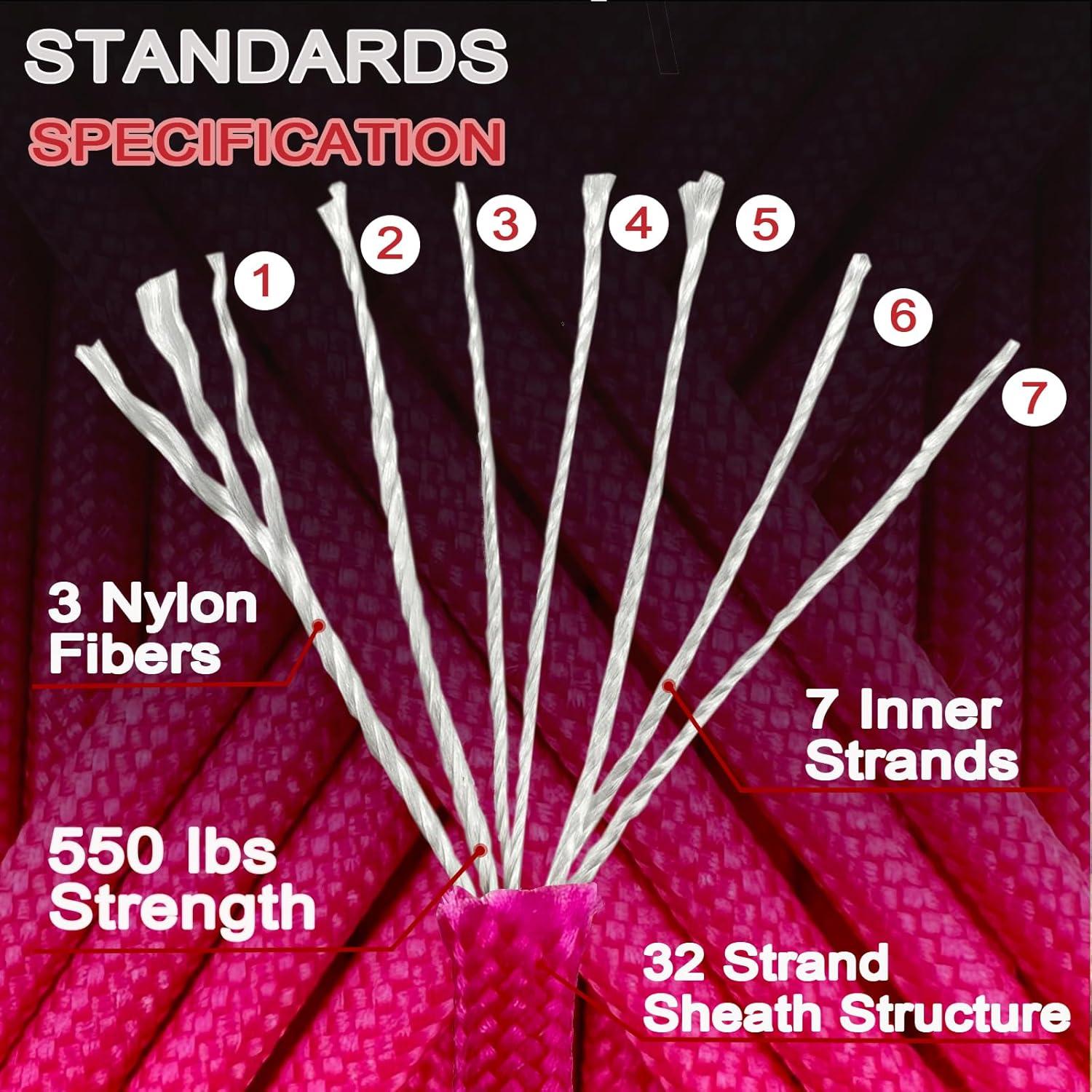 imageVVAAGG 550lb Paracord Rope 100FT 4mm Lightweight and Durable Camping Rope 7 Strand Nylon Parachute Cord for Fishing Clothesline Hammock Tent amp Survival DIY Bracelet OrangePink