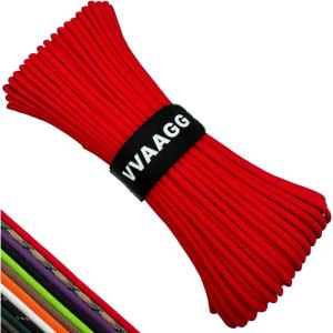 VVAAGG 550lb Paracord Rope 100FT: 4mm Lightweight and Durable Camping Rope 7 Strand Nylon Parachute Cord for Fishing Clothesline Hammock Tent & Survival DIY Bracelet Orange(Red)
