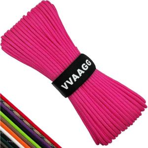 VVAAGG 550lb Paracord Rope 100FT: 4mm Lightweight and Durable Camping Rope 7 Strand Nylon Parachute Cord for Fishing Clothesline Hammock Tent & Survival DIY Bracelet Orange(Pink)